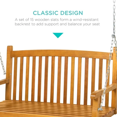 Best Choice Products 48in Wooden Curved Back Hanging Porch Swing Bench For Patio, Deck W/ Mounting Chains 7 Best Choice Products 48in Wooden Curved Back Hanging Porch Swing Bench For Patio, Deck W/ Mounting Chains - Image 5
