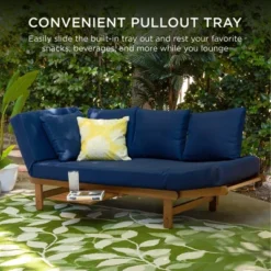 Best Choice Products Outdoor Convertible Acacia Wood Futon Sofa W/ Pullout Tray, 4 Pillows, All-Weather Cushion - Navy -Best Choice Products Shop GUEST 07e90125 098e 477d 8739 9364abdadc39