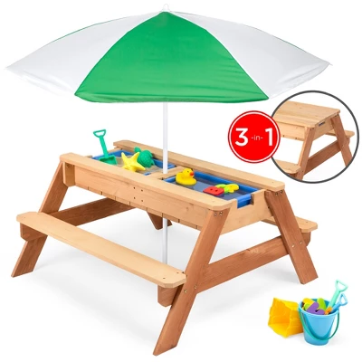 Best Choice Products Kids 3-in-1 Outdoor Convertible Wood Activity Sand & Water Picnic Table W/ Umbrella 9 Best Choice Products Kids 3-in-1 Outdoor Convertible Wood Activity Sand & Water Picnic Table W/ Umbrella - Image 7