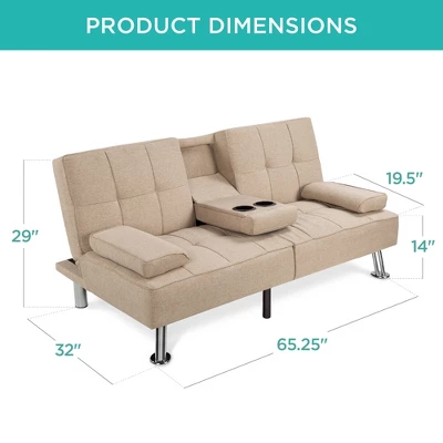 Best Choice Products Modern Linen Convertible Futon Sofa Bed W/ Removable Armrests, Metal Legs, Cupholders 8 Best Choice Products Modern Linen Convertible Futon Sofa Bed W/ Removable Armrests, Metal Legs, Cupholders - Image 6