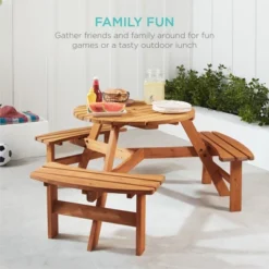 Best Choice Products 6-Person Circular Outdoor Wooden Picnic Table W/ 3 Built-In Benches, Umbrella Hole -Best Choice Products Shop GUEST 0f753a2b c382 4d2e 9b3f 19e16b5817c8