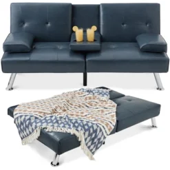 Best Choice Products Modern Faux Leather Convertible Futon Sofa W/ Removable Armrests, Metal Legs, 2 Cupholders -Best Choice Products Shop GUEST 1ff9d19d f94b 49a8 95ca cdfb2f7e0039