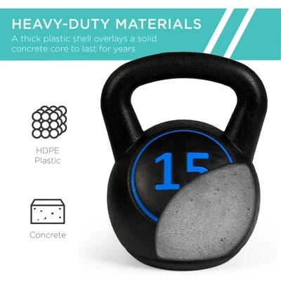 Best Choice Products 3-Piece Kettlebell Set With Storage Rack, Exercise Fitness Concrete Weights 5lb, 10lb, 15lb 5 Best Choice Products 3-Piece Kettlebell Set With Storage Rack, Exercise Fitness Concrete Weights 5lb, 10lb, 15lb - Image 3