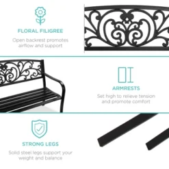 Best Choice Products Outdoor Steel Bench Garden Patio Porch Furniture W/ Floral Design Backrest, Slatted Seat -Best Choice Products Shop GUEST 3fe0960f 84df 4ebe b9fe a3ea6eb15a16