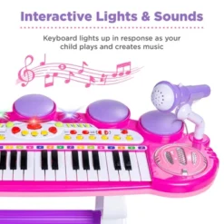 Best Choice Products 37-Key Kids Electronic Piano Keyboard W/ Multiple Sounds, Lights Microphone, Stool