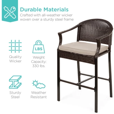 Best Choice Products 3-Piece Outdoor Wicker Bistro Bar Height Set For Patio, Garden W/ Barstools, Steel Frame 4 Best Choice Products 3-Piece Outdoor Wicker Bistro Bar Height Set For Patio, Garden W/ Barstools, Steel Frame - Image 2