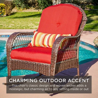 Best Choice Products Outdoor Wicker Rocking Chair For Patio, Porch W/ Steel Frame, Weather-Resistant Cushions - Red 7 Best Choice Products Outdoor Wicker Rocking Chair For Patio, Porch W/ Steel Frame, Weather-Resistant Cushions - Red - Image 5