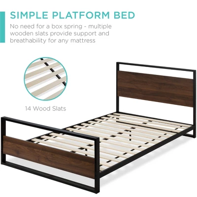 Best Choice Products Metal Wood Platform Queen Bed Frame W/ Wood Slats, Headboard, Footboard, 660lb Cap - Black/Brown 4 Best Choice Products Metal Wood Platform Queen Bed Frame W/ Wood Slats, Headboard, Footboard, 660lb Cap - Black/Brown - Image 2