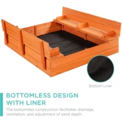 Best Choice Products 47x47-Inch Kids Wooden Outdoor Sandbox W/ 2 Foldable Bench Seats, Sand Protection, Liner - Brown -Best Choice Products Shop GUEST 5e5d6341 6f74 4927 8c96 aab7e722e7bf