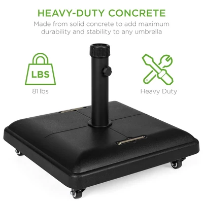 Best Choice Products 81lb. Heavy Duty Square Concrete Rolling Patio Umbrella Base Stand W/ Locking Wheels 4 Best Choice Products 81lb. Heavy Duty Square Concrete Rolling Patio Umbrella Base Stand W/ Locking Wheels - Image 2