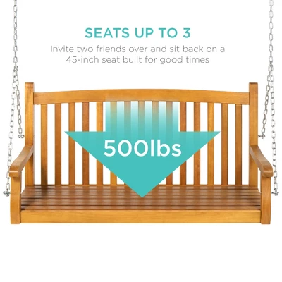 Best Choice Products 48in Wooden Curved Back Hanging Porch Swing Bench For Patio, Deck W/ Mounting Chains 5 Best Choice Products 48in Wooden Curved Back Hanging Porch Swing Bench For Patio, Deck W/ Mounting Chains - Image 3