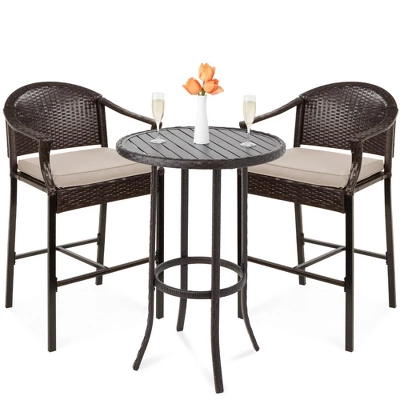 Best Choice Products 3-Piece Outdoor Wicker Bistro Bar Height Set For Patio, Garden W/ Barstools, Steel Frame 9 Best Choice Products 3-Piece Outdoor Wicker Bistro Bar Height Set For Patio, Garden W/ Barstools, Steel Frame - Image 7