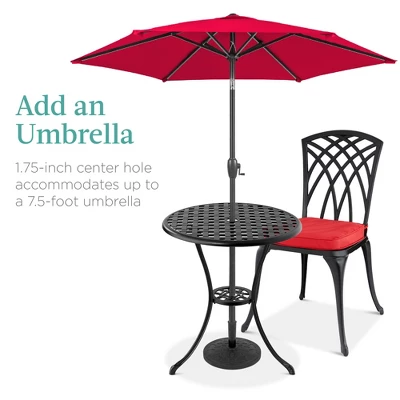 Best Choice Products 3-Piece Aluminum Patio Bistro Set W/ Umbrella Hole, 2 Chairs, Polyester Cushions - Black/Red 6 Best Choice Products 3-Piece Aluminum Patio Bistro Set W/ Umbrella Hole, 2 Chairs, Polyester Cushions - Black/Red - Image 4