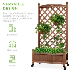 Best Choice Products 60in Mobile Wood Planter Box & Diamond Lattice Trellis, W/ Drainage Holes, Optional Wheels - Walnut 12 Best Choice Products 60in Mobile Wood Planter Box & Diamond Lattice Trellis, W/ Drainage Holes, Optional Wheels - Walnut -Best Choice Products Shop GUEST 761e43c2 3159 41ec 8967 e982ecc2a16f