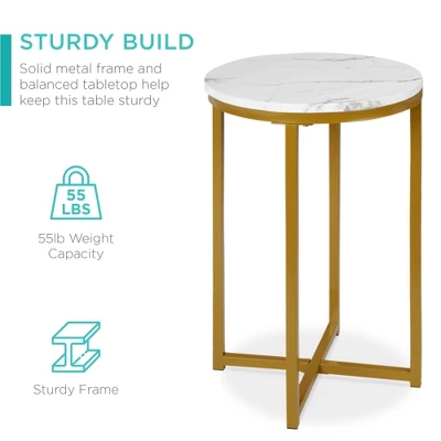 Best Choice Products 16in Faux Marble Modern Round Living Room Accent Side Table W/ Metal Frame 4 Best Choice Products 16in Faux Marble Modern Round Living Room Accent Side Table W/ Metal Frame - Image 2