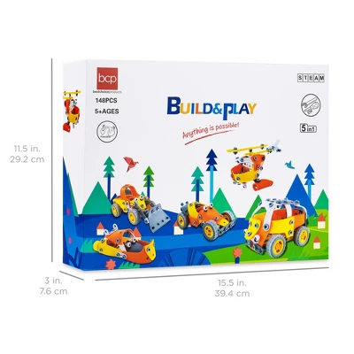 Best Choice Products Kids 147-Piece 5-in-1 Educational STEM Building Toy Kit W/ Car, Helicopter, Boat, Bulldozer, Truck 7 Best Choice Products Kids 147-Piece 5-in-1 Educational STEM Building Toy Kit W/ Car, Helicopter, Boat, Bulldozer, Truck - Image 5