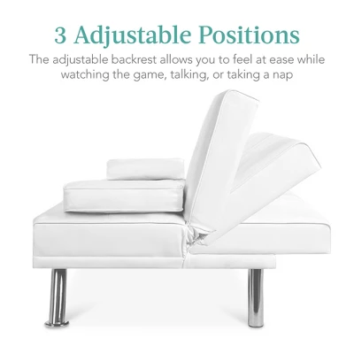 Best Choice Products Modern Faux Leather Convertible Futon Sofa W/ Removable Armrests, Metal Legs, 2 Cupholders - White 3 Best Choice Products Modern Faux Leather Convertible Futon Sofa W/ Removable Armrests, Metal Legs, 2 Cupholders - White