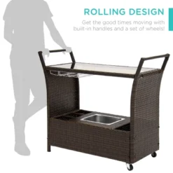 Best Choice Products Wicker Outdoor Rolling Bar Cart W/ Ice Bucket, Glass Countertop, Glass Holders, Storage - Brown 9 Best Choice Products Wicker Outdoor Rolling Bar Cart W/ Ice Bucket, Glass Countertop, Glass Holders, Storage - Brown -Best Choice Products Shop GUEST 78a498dd b0cb 4679 a442 1586b568df3d