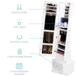 Best Choice Products 360 Swivel Standing Mirrored Jewelry Cabinet, LED-Lit Makeup Organizer W/ Mirror - White 11 Best Choice Products 360 Swivel Standing Mirrored Jewelry Cabinet, LED-Lit Makeup Organizer W/ Mirror - White -Best Choice Products Shop GUEST 8101c648 c246 41fe a99d 84d5be6ee48a