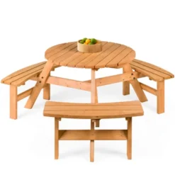 Best Choice Products 6-Person Circular Outdoor Wooden Picnic Table W/ 3 Built-In Benches, Umbrella Hole -Best Choice Products Shop GUEST 827a8122 0ce0 4965 9afe cced20130b1b