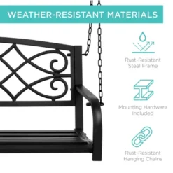 Best Choice Products 2-Person Metal Outdoor Porch Swing, Hanging Patio Bench W/ Weather-Resistant Steel