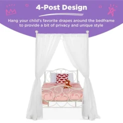 Best Choice Products Shop 12 Best Choice Products 4-Post Metal Canopy Twin Bed Frame W/ Heart Scroll Design, 14 Slats, Headboard, Footboard - White
