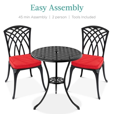 Best Choice Products 3-Piece Aluminum Patio Bistro Set W/ Umbrella Hole, 2 Chairs, Polyester Cushions - Black/Red 7 Best Choice Products 3-Piece Aluminum Patio Bistro Set W/ Umbrella Hole, 2 Chairs, Polyester Cushions - Black/Red - Image 5