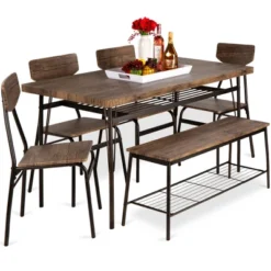 Best Choice Products 6-Piece 55in Modern Home Dining Set W/ Storage Racks, Rectangular Table, Bench, 4 Chairs -Best Choice Products Shop GUEST 8a2c8e2a 4b91 4db7 bc99 5baafdf4cc5d
