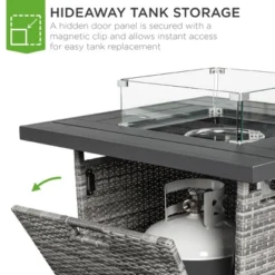 Best Choice Products 32in Fire Pit Table 50,000 BTU Outdoor Wicker Patio W/ Wind Guard, Glass Beads, Cover