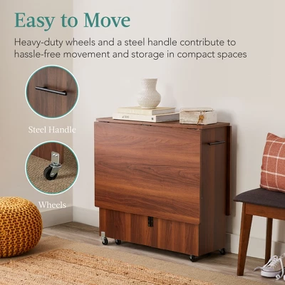 Best Choice Products Multipurpose Folding Table W/ Built-in Wheels, 3 Storage Shelves, Cubby, Carrying Handle 6 Best Choice Products Multipurpose Folding Table W/ Built-in Wheels, 3 Storage Shelves, Cubby, Carrying Handle - Image 4