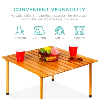 Best Choice Products 28x28in Foldable Indoor Outdoor Portable Wooden Table For Picnics, Camping, Beach W/ Carrying Case 4 Best Choice Products 28x28in Foldable Indoor Outdoor Portable Wooden Table For Picnics, Camping, Beach W/ Carrying Case - Image 2