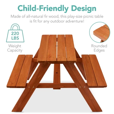 Best Choice Products Kids Wooden Picnic Table, Outdoor Activity Table W/ Adjustable Umbrella, Built-In Seats 4 Best Choice Products Kids Wooden Picnic Table, Outdoor Activity Table W/ Adjustable Umbrella, Built-In Seats - Image 2