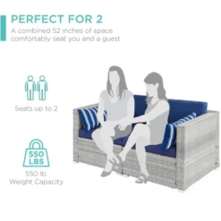Best Choice Products 2-Person Outdoor Patio Loveseat Wicker Sofa Couch Furniture Set W/ 2 Accent Pillows - Gray/Navy -Best Choice Products Shop GUEST a23651e4 6480 426c a9c9 2783e098f819