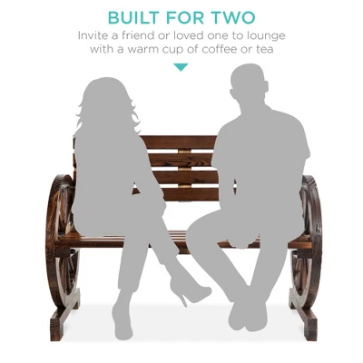 Best Choice Products 2-Person Wooden Wagon Wheel Bench For Patio, Garden, Outdoor Lounging W/ Rustic Design - Brown 5 Best Choice Products 2-Person Wooden Wagon Wheel Bench For Patio, Garden, Outdoor Lounging W/ Rustic Design - Brown - Image 3