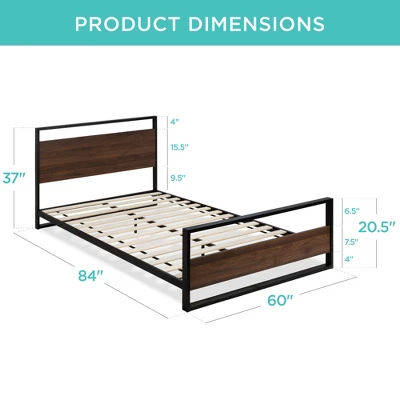 Best Choice Products Metal Wood Platform Queen Bed Frame W/ Wood Slats, Headboard, Footboard, 660lb Cap - Black/Brown 8 Best Choice Products Metal Wood Platform Queen Bed Frame W/ Wood Slats, Headboard, Footboard, 660lb Cap - Black/Brown - Image 6