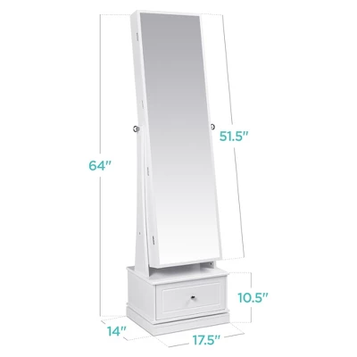 Best Choice Products 360 Swivel Standing Mirrored Jewelry Cabinet, LED-Lit Makeup Organizer W/ Mirror - White 8 Best Choice Products 360 Swivel Standing Mirrored Jewelry Cabinet, LED-Lit Makeup Organizer W/ Mirror - White - Image 6