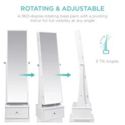 Best Choice Products Shop 6 Best Choice Products 360 Swivel Standing Mirrored Jewelry Cabinet, LED-Lit Makeup Organizer W/ Mirror - White
