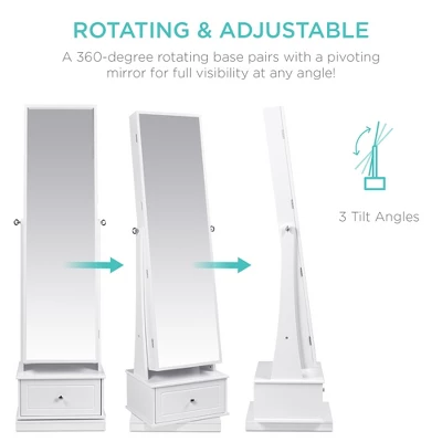 Best Choice Products 360 Swivel Standing Mirrored Jewelry Cabinet, LED-Lit Makeup Organizer W/ Mirror - White 3 Best Choice Products 360 Swivel Standing Mirrored Jewelry Cabinet, LED-Lit Makeup Organizer W/ Mirror - White