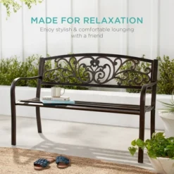 Best Choice Products Outdoor Steel Bench Garden Patio Porch Furniture W/ Floral Design Backrest, Slatted Seat -Best Choice Products Shop GUEST d12748c0 1005 44fa 9760 ee61c1932664