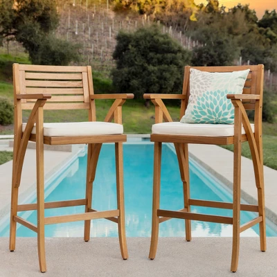 Best Choice Products Set Of 2 Outdoor Acacia Wood Bar Stools Bar Chairs W/ Weather-Resistant Cushions - Teak Finish 3 Best Choice Products Set Of 2 Outdoor Acacia Wood Bar Stools Bar Chairs W/ Weather-Resistant Cushions - Teak Finish