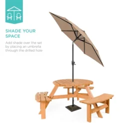 Best Choice Products 6-Person Circular Outdoor Wooden Picnic Table W/ 3 Built-In Benches, Umbrella Hole -Best Choice Products Shop GUEST d7e51a4a 0957 4cdd b85f ede5529b668a