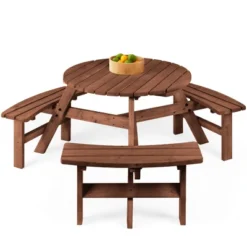 Best Choice Products 6-Person Circular Outdoor Wooden Picnic Table W/ 3 Built-In Benches, Umbrella Hole -Best Choice Products Shop GUEST d83f0855 8f52 419d a1a8 f1c633285df2