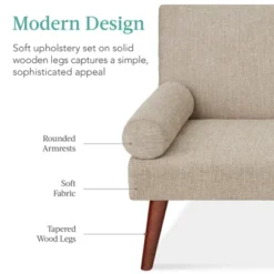 Best Choice Products Fabric Upholstered Convertible Futon W/ Rounded Armrests, Wooden Legs, 2 Cupholders