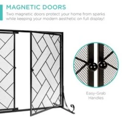 Best Choice Products 44x33in 2-Panel Handcrafted Wrought Iron Geometric Fireplace Screen W/ Magnetic Doors