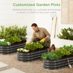 Best Choice Products 4x2x1ft Outdoor Raised Metal Oval Garden Bed, Planter Box For Vegetables, Flowers