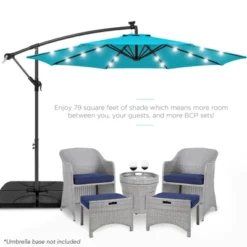 Best Choice Products 10ft Solar LED Offset Hanging Outdoor Market Patio Umbrella W/ Easy Tilt Adjustment