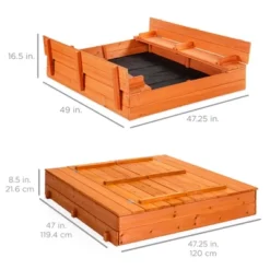 Best Choice Products 47x47-Inch Kids Wooden Outdoor Sandbox W/ 2 Foldable Bench Seats, Sand Protection, Liner - Brown -Best Choice Products Shop GUEST fce9c4fd bbc8 4e0d 9cac 2d916444055b